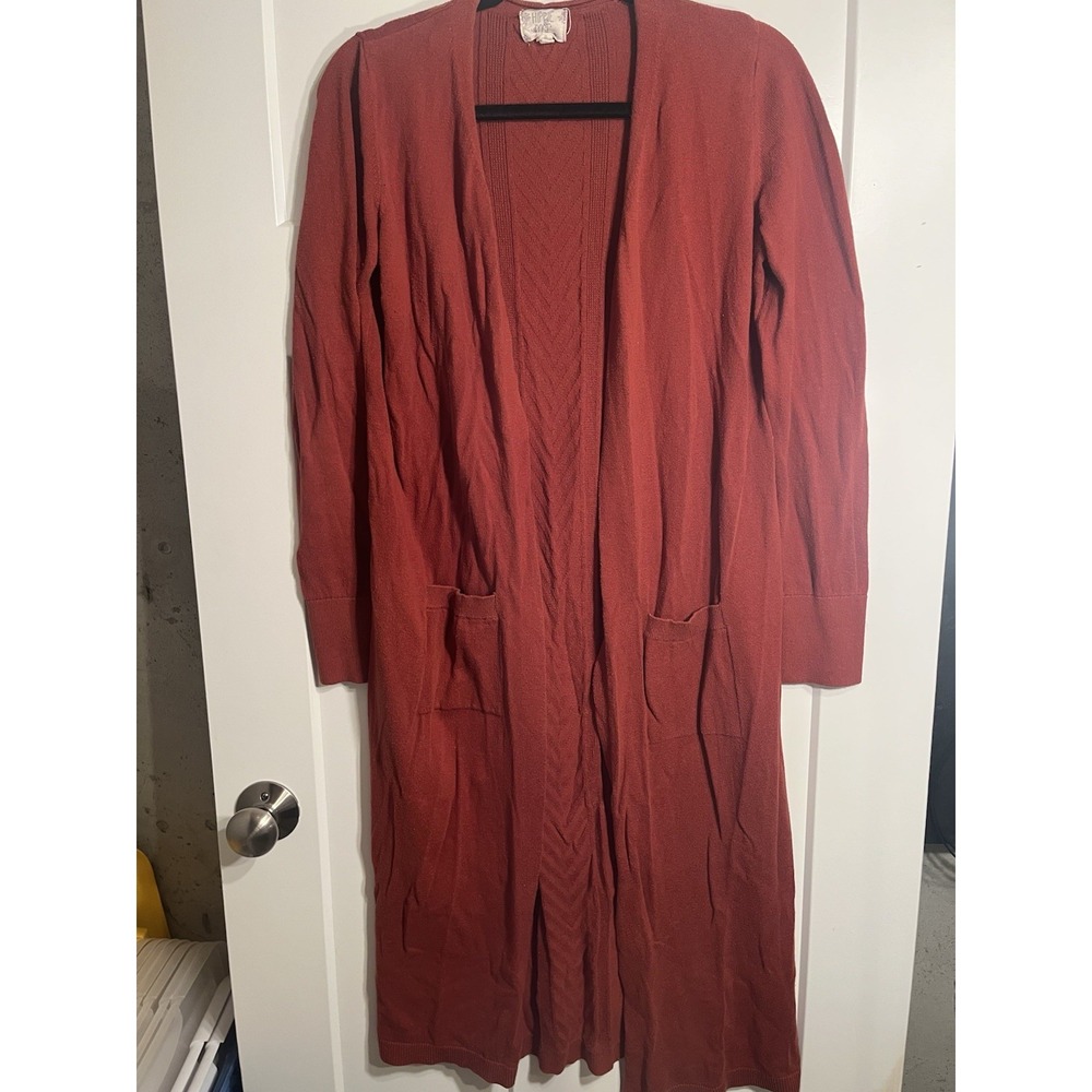 Hippie Rose Women Small Rust Cable Knit Duster Cardigan Open Front Pockets